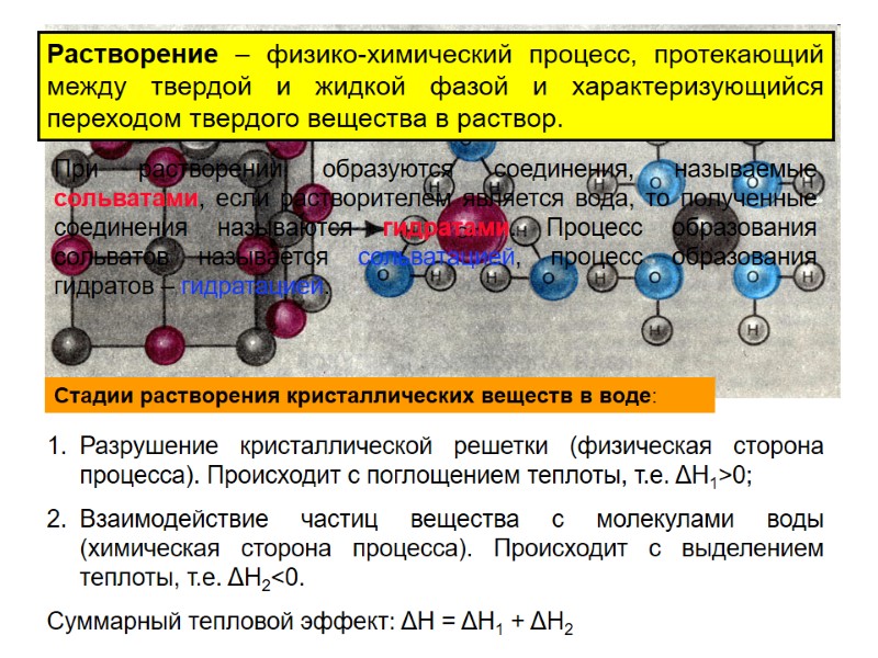 Растворение – физико-химический процесс, протекающий между твердой и жидкой фазой и характеризующийся переходом твердого